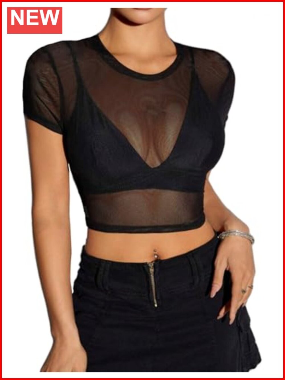 Sheer Mesh Crop Top See Through Short Sleeve Clubwear Y2K Rave Party Tee